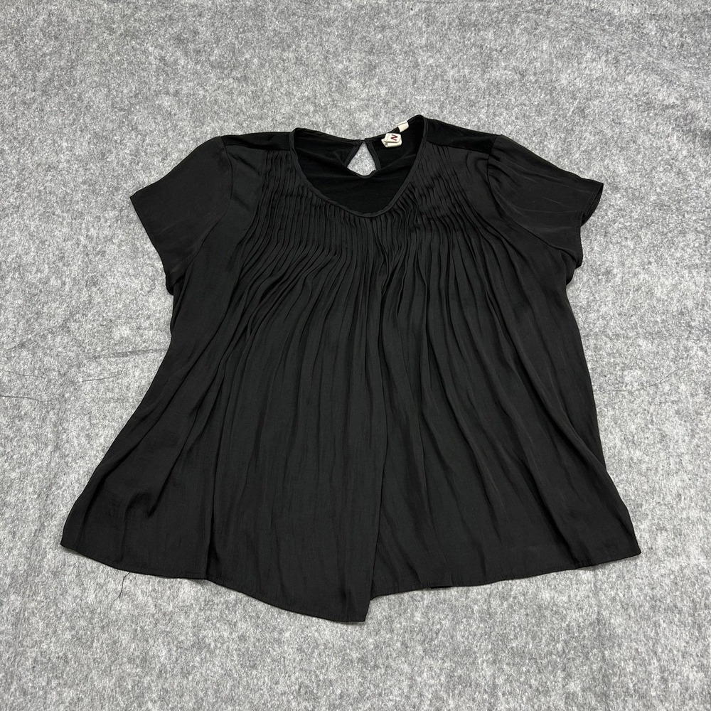Dolan Blouse Womens L Black Tunic Scoop Neck Pleated Chiffon Keyhole Button